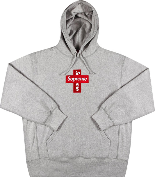 Supreme Cross Box Logo Hooded Sweatshirt 'Heather Grey'