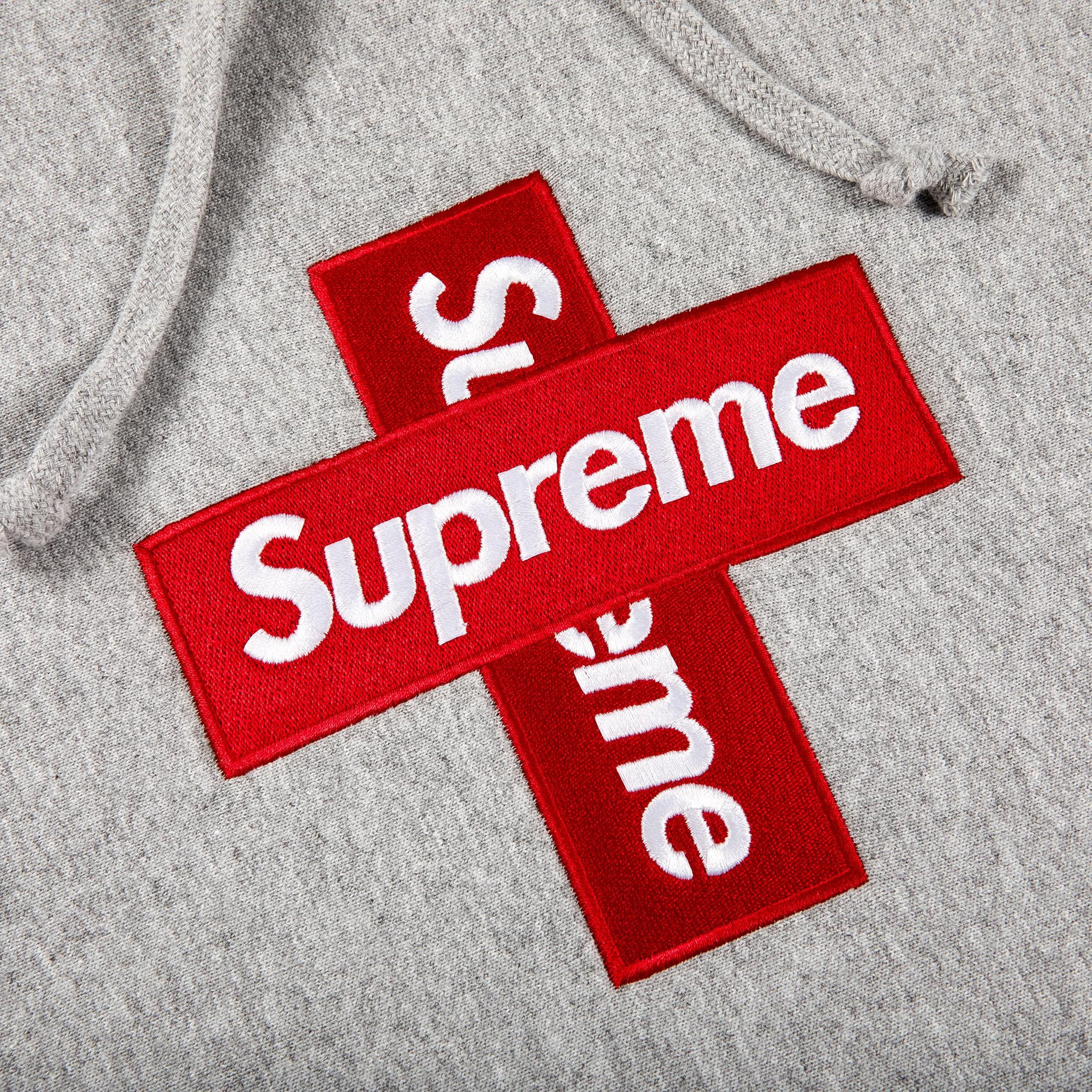 Supreme Cross Box Logo Hooded Sweatshirt 'Heather Grey
